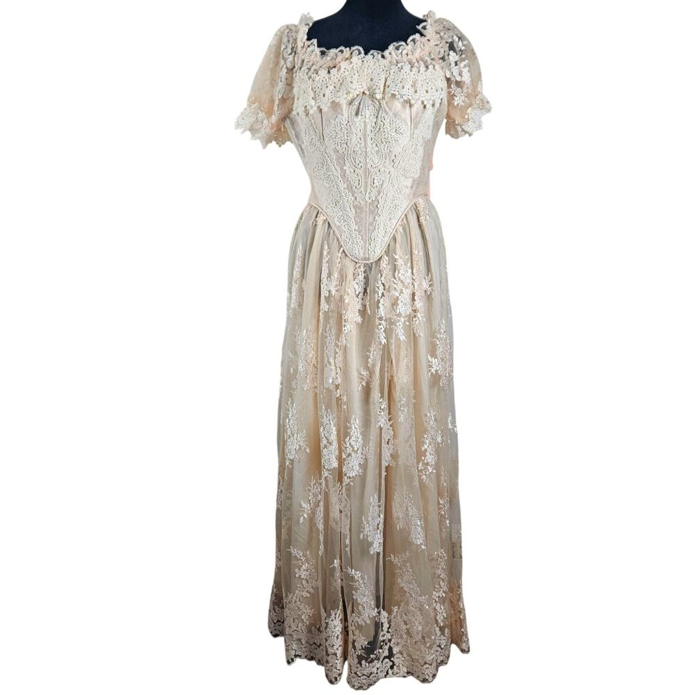 Lacemade Womens Elegant Large Corset Dress Stunning Lace Pearl Embellishments - Picture 4 of 16